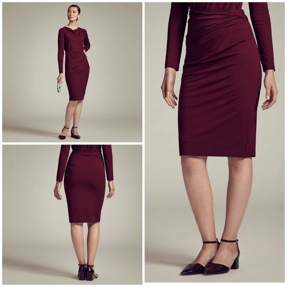 EUC MM Lafleur Boysenberry Burgundy Jersey Knit Soho Draped Pencil Skirt Large